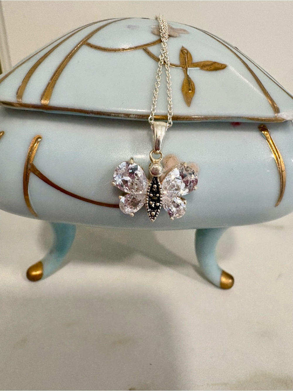 Vintage Sterling Silver Butterfly Pendant Necklace